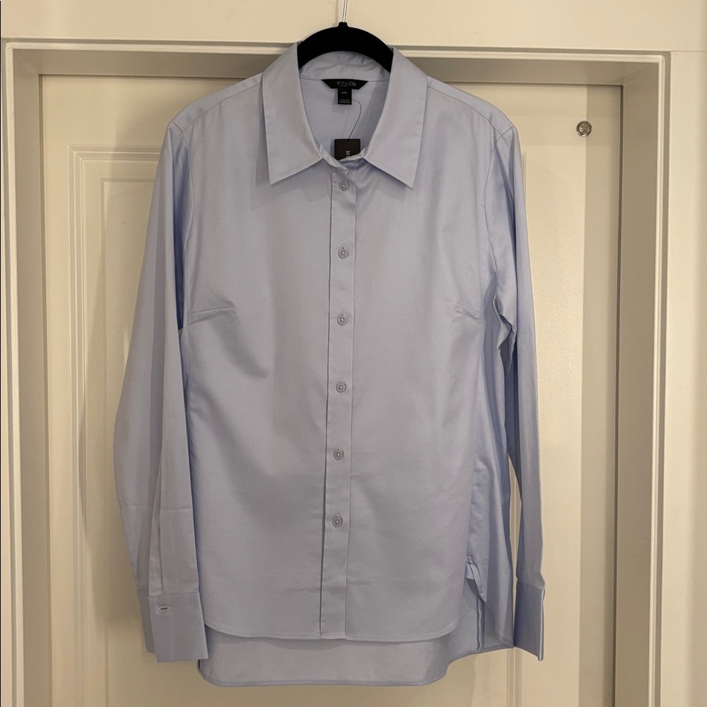 NWT Light Ice Blue RW&CO Stretch Cotton Long Sleeve Button Up Shirt Medium